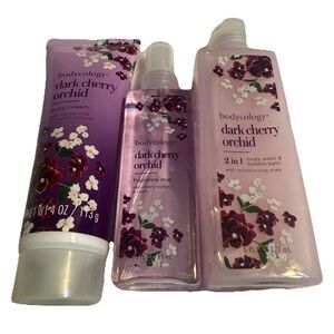 Bodycology Dark Cherry Orchid Set of 3 Body Cream, Mist, & Wash/Bubble Bath NEW